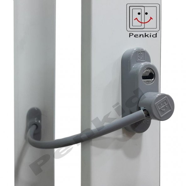 5 Adet Penkid Çelik Halatlı Pvc Pencere Çocuk Emniyet Kilidi Gri - 2