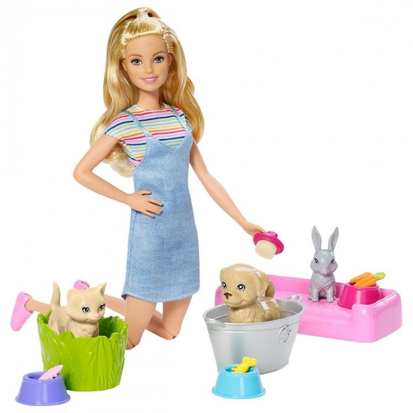 FXH11 Barbie ve Hayvanları Banyo Eğlencesinde Oyun Seti /Barbienin Hayvanları - 2