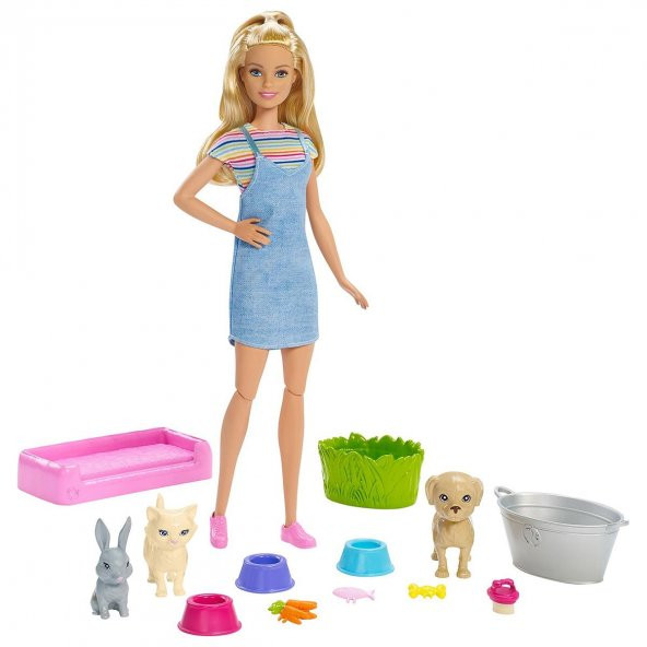 FXH11 Barbie ve Hayvanları Banyo Eğlencesinde Oyun Seti /Barbienin Hayvanları - 3