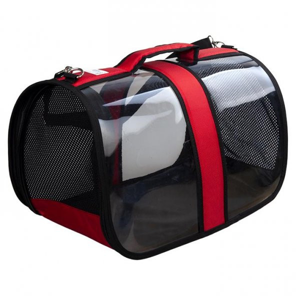Orijin Kedi Köpek Şeffaf Flybag Taşıma Çantası Kırmızı 44X25X26 cm