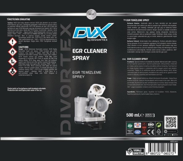 Divortex Karbüratör (EGR) Temizleme Spreyi 500 ml. - 2