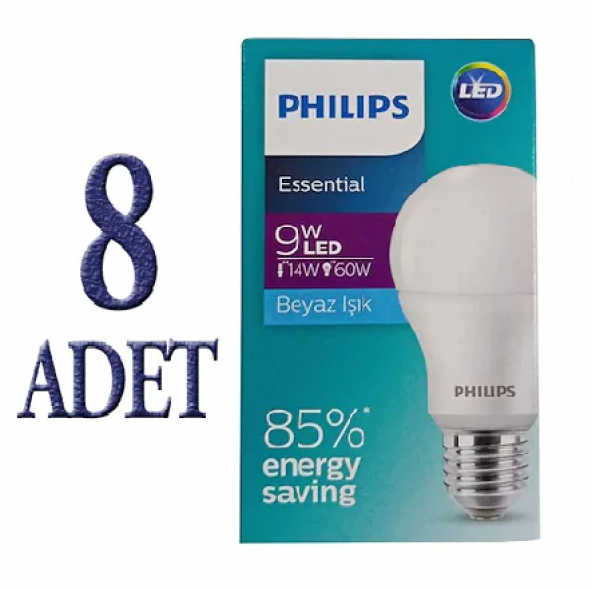 Philips LED Ampul 9W (60W) Essential E27 Duylu 806 Lümen (8 ADET