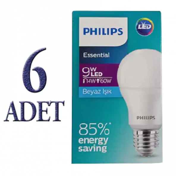 Philips LED Ampul 9W (60W) Essential E27 Duylu 806 Lümen (6 ADET)
