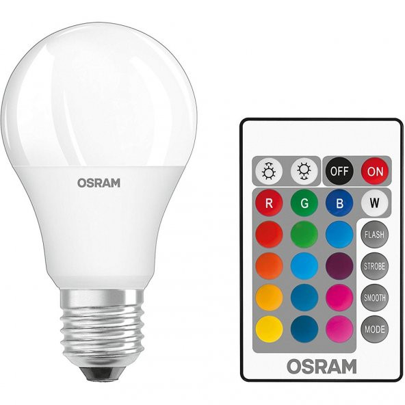 Osram LED Ampul Uzaktan Kumandalı Renk Değiştiren 9W E27 Duylu 806 Lümen (SARI RENK)