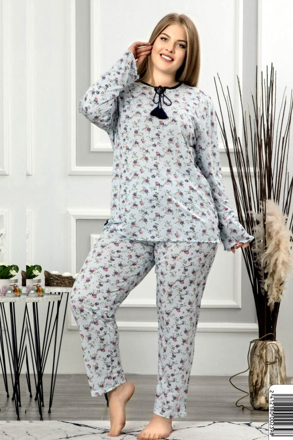 Büyük Beden Mevsimlik Desenli Kadın Pijama Takımı