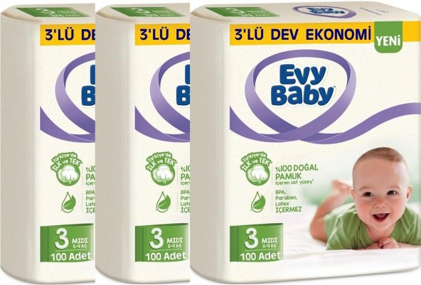 Evy Baby Bebek Bezi 3 Beden 5-9 Kg 3X100:300 Adet