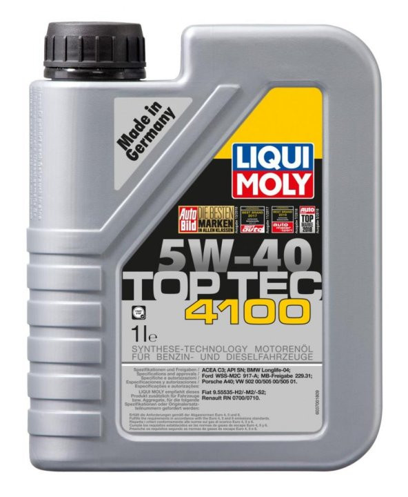 Liqui Moly Top Tec 4100 5W-40 Tam Sentetik Motor Yağı 1 lt. 9510