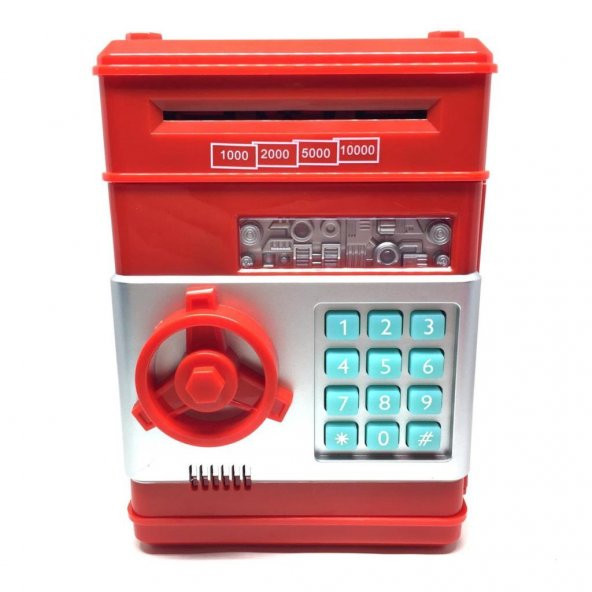 Büyük Kumbara ATM Kasa Şifreli Pilli Kumbara Kırmızı Renk