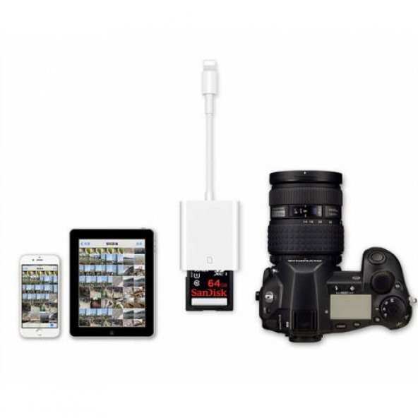 İphone ve İpad İçin SD Kart Hafıza Kart Adaptörü, Lightning Hafıza Kart Okuyucu, SD, TF Okuyucu - 1