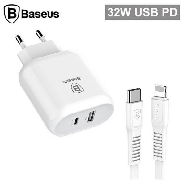 Orijinal Baseus iPhone XS Max Şarj Cihazı 32W USB PD Type-C Lightning Kablolu Şarj Aleti
