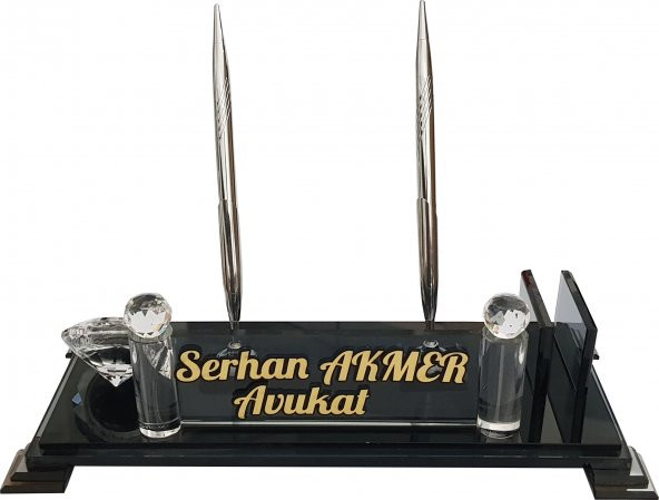 Hediye Kristal Masa İsimliği Kalemli Ofis Hediyesi Masa İsimliği M193 FÜME - 2