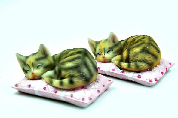 Pologift Polyester Dekoratif İkili Minderde Uyuyan Kedi Obje - Resim 2