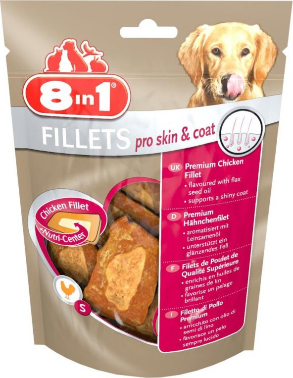 8in1 Fillets Pro SkinCoat Tavuk Etli Ağız Bakım ve Köpek Ödülü 80