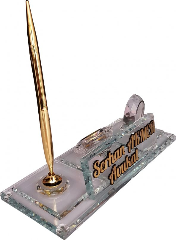 Hediye isimlik Kristal Masa İsimliği Kalemli Ofis Hediyesi M110 - 3