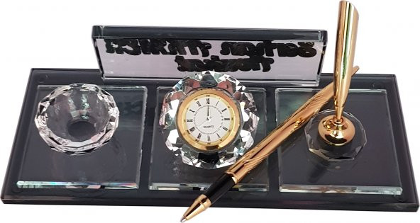 Hediye isimlik Kristal Masa İsimliği Kalemli Ofis Hediyesi M109 FÜME - 3