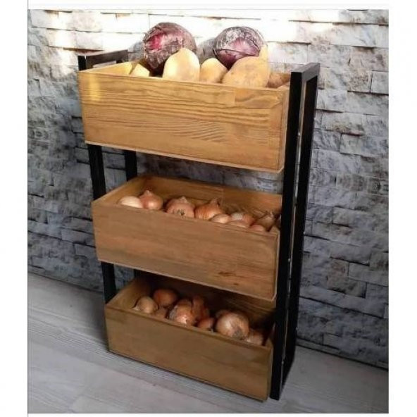 Metal Gövdeli Ahşap Sebzelik Kiler Rafı