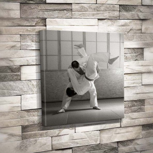 Judo dövüşü- siyah beyaz - Japonya - Spor - Tekvando - Tuval Dekoratif Kanvas Tablo 50x50cm