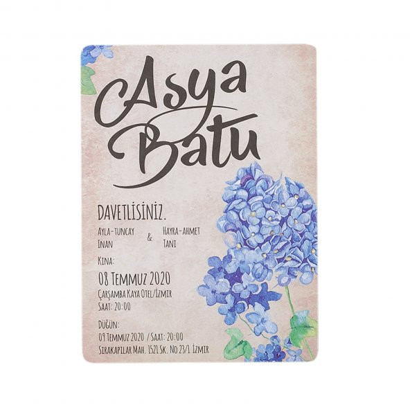 Kraft Lavanta Düğün Davetiyesi PE22370 - 100 Adet - 2