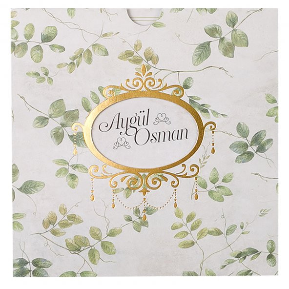 Yaprak Desenli Düğün Davetiyesi PE22379 - 100 Adet - 2