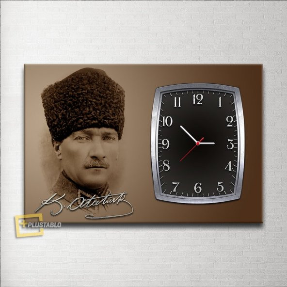 İmzalı Atatürk Saatli Kanvas Tablo