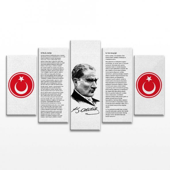 Atatürk Panosu 5 Parça Kanvas Tablo