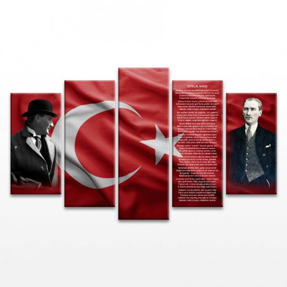 Atatürk Panosu 5 Parça Kanvas Tablo