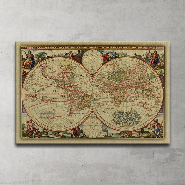 Vintage Dünya Haritası Dekoratif Kanvas Tablo