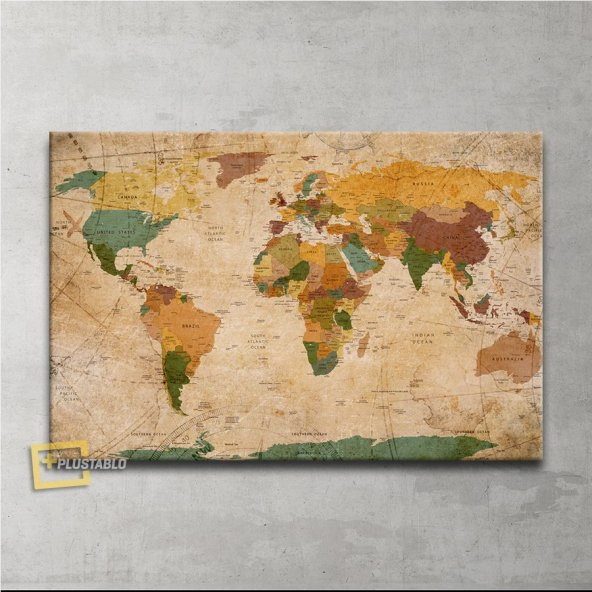 Güncel Siyasi Dünya Haritası Kanvas Tablo
