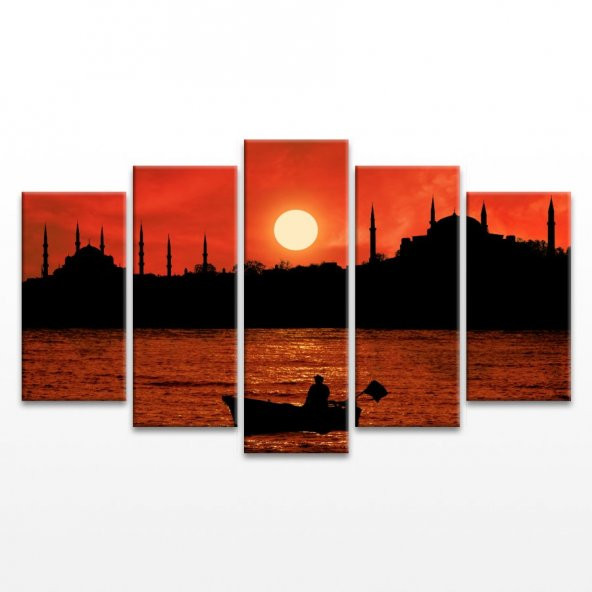 İstanbul Silüeti 5 Parça Kanvas Tablo - 1