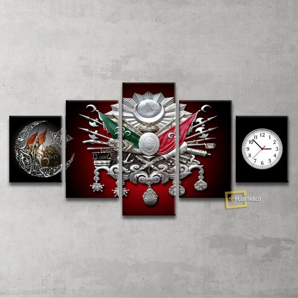 Osmanlı Arması Saatli Kanvas Tablo