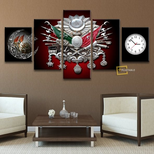 Osmanlı Arması Saatli Kanvas Tablo - 2