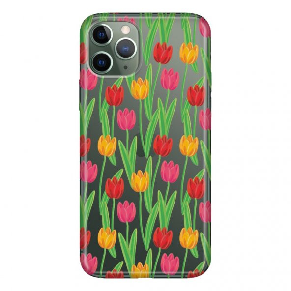 iPhone 11 Pro 5.8 inch  Kılıf Desenli Esnek Silikon Telefon Kabı Kapak - Renkli Çiçek