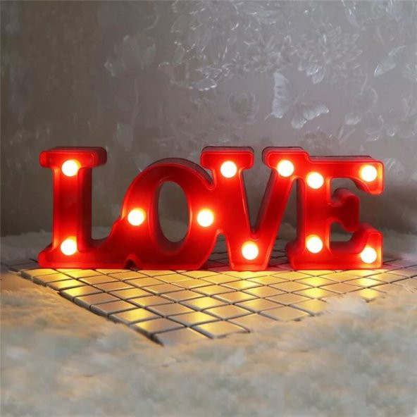 Dekoratif Led Işıklı Kırmızı Love Masa Duvar Gece Lambası