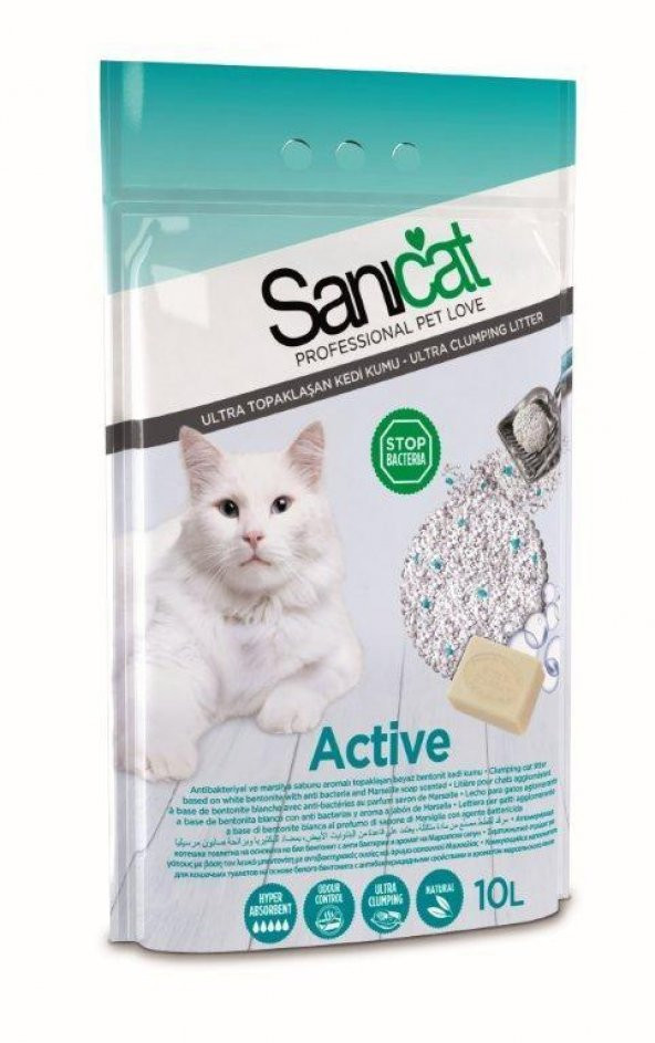 Sanicat Active İnce Taneli Marsilya Sabunlu Topaklaşan Kedi Kumu