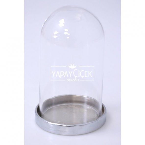 Kurşun Model Cam Çiçek Fanusu Metal Altlıklı 11x19 cm - 2