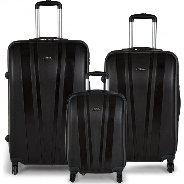 Tutqn Kırılmaz Esnek 3'lü Valiz Seti Siyah (Büyük+Orta+Kabin) - 2