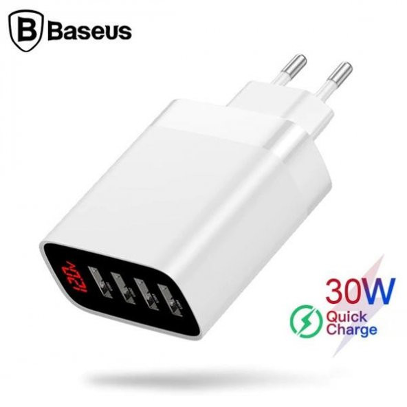 BASEUS Mirror Lake 30W Dijital Gösterge 4-Port Usb Hızlı Şarj Aleti - 5