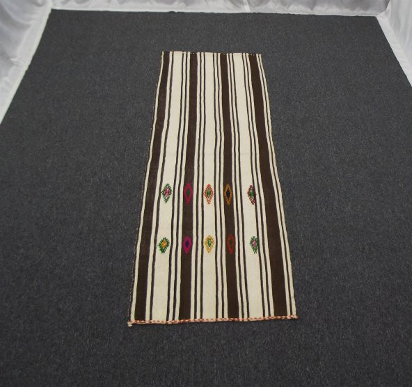 El Dokuma Benzersiz Ak Pamuklu Yörük Kilim ! - 3