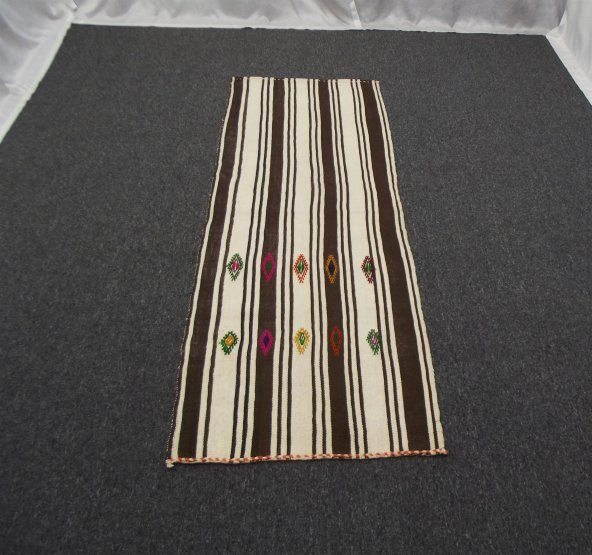 El Dokuma Benzersiz Ak Pamuklu Yörük Kilim ! - 5