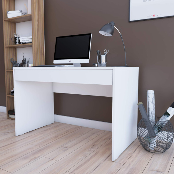 Beyaz Çiğli Çekmeceli Çalışma, Bilgisayar ve Ofis Masası, Makyaj Masası - 112x72x60 cm - 3