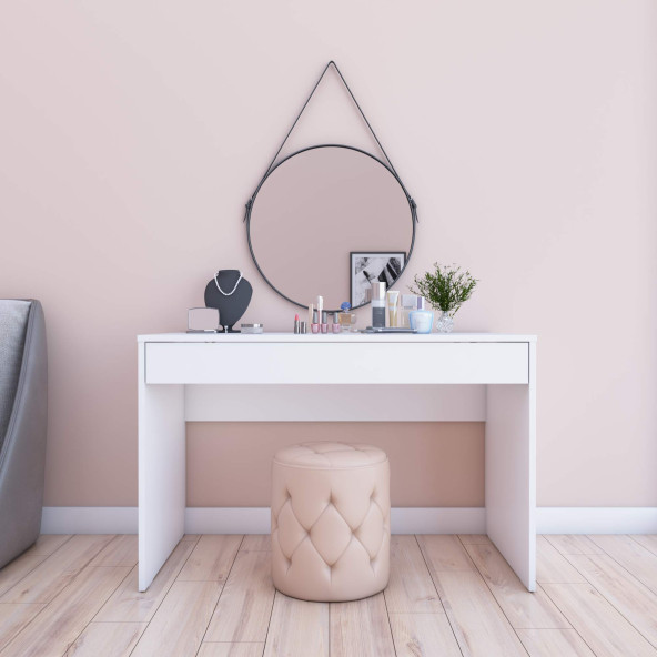 Beyaz Çiğli Çekmeceli Çalışma, Bilgisayar ve Ofis Masası, Makyaj Masası - 112x72x60 cm - 4