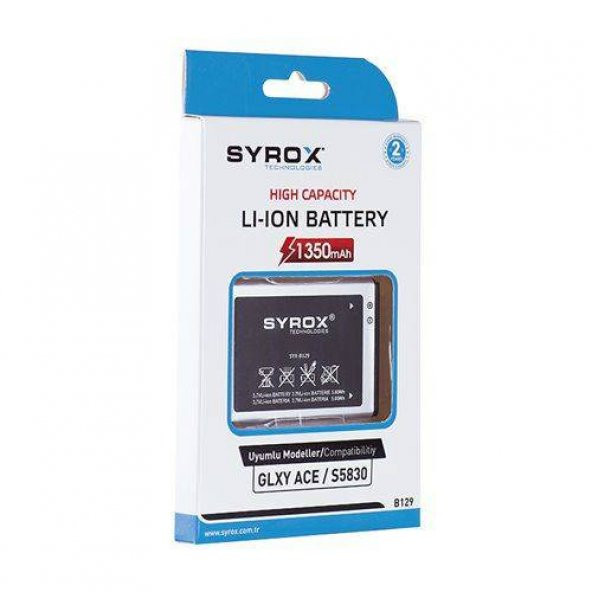 Syrox Samsung Galaxy Ace (S5830) Batarya 1350 mAh - B129 -