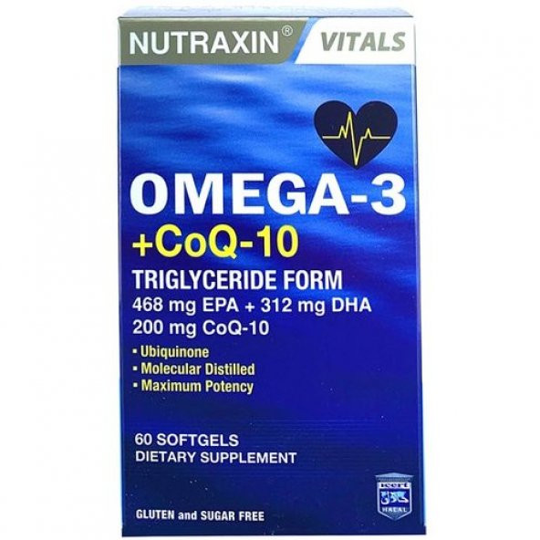 Nutraxin Vitals Omega-3 + Co-Q10 60 Softgel ürün görseli