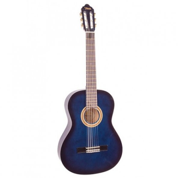 VALENCIA VC103TBUS KLASİK GİTAR SAP ÇELİKLİ 3/4 MAVİ SUNBURST Valencia VC103TBUS 3/4 size Classical Guitar with Thrusroad, Blue Sunburst