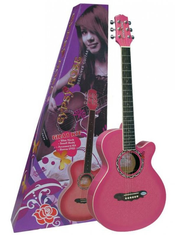 VALENCIA GRA1KCPK AKUSTİK GİTAR GYPSY ROSE SET (GIGBAG, STRAP, STICK Gypsy Rose Akustik Gitar Set- Pembe-(Gıgbag Strap Stickers Dvd)