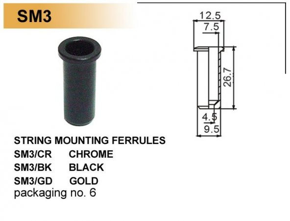 VALENCIA SM3CR BAS GİTAR KÖPRÜ ÖNÜ TEL MONTAJ YATAĞI, KROM,  Bas Köprü Önü Tel Montaj Yatağı Krom Dr.parts String Mounting Ferrule