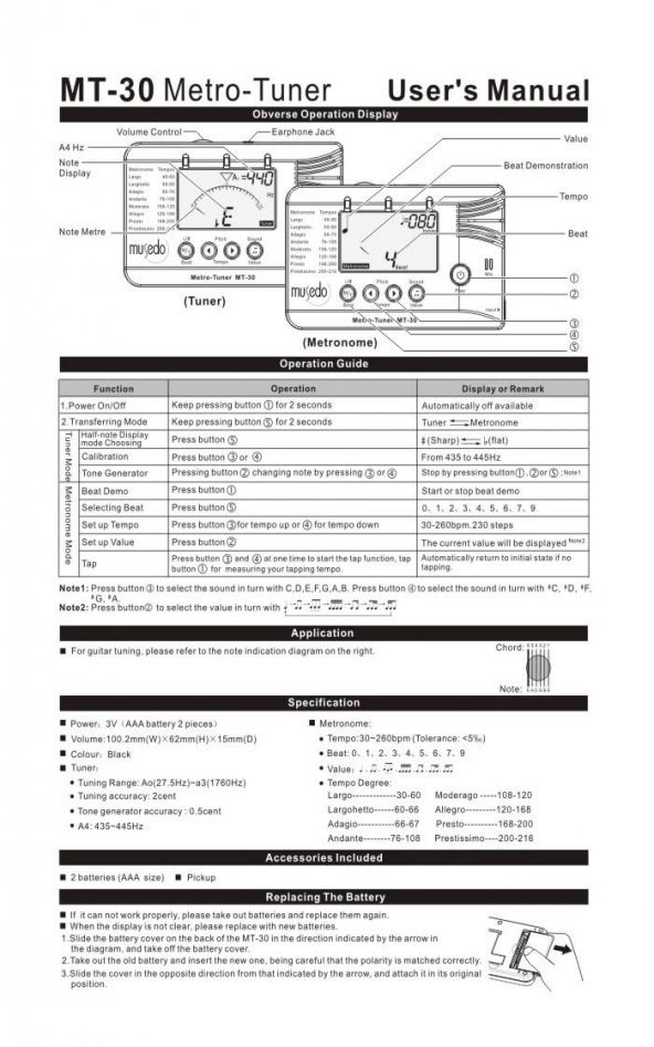 CHERUB MT30 MUSEDO AKORD (METRONOM+KROMATİK AKORD ALETİ),METRO (ÜÇÜ BİR ARADA) - 5