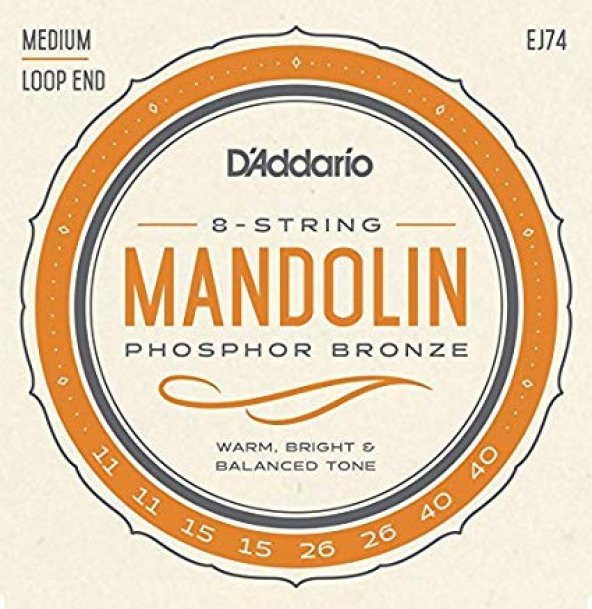 DADDARIO EJ74 MANDOLIN TEL SET, FOSFOR BRONZ SARIM, MEDIUM, 4 Çİ