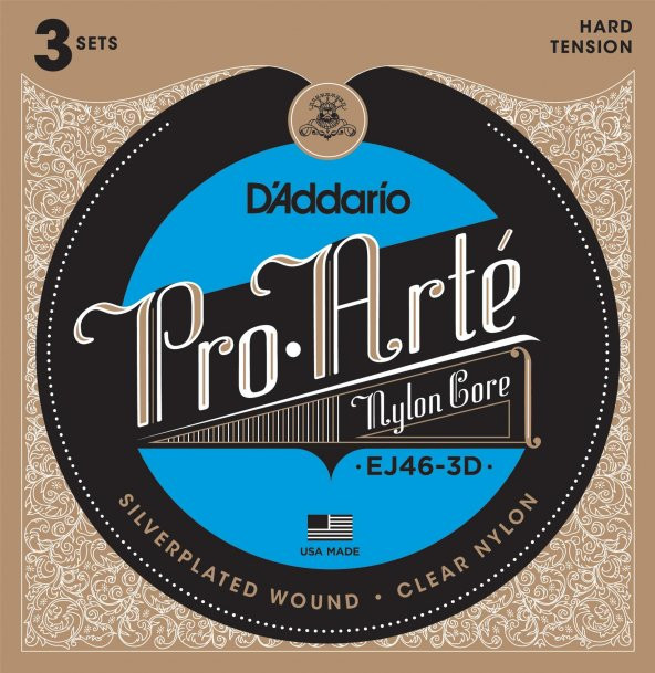 DADDARIO EJ46-3D 3'LÜ PAKET, KLASİK GİTAR TEL SETİ, PRO-ARTE, SILVE D'Addario EJ46-3D Pro Arte HT Classical Guitar Strings, 3 Full Sets