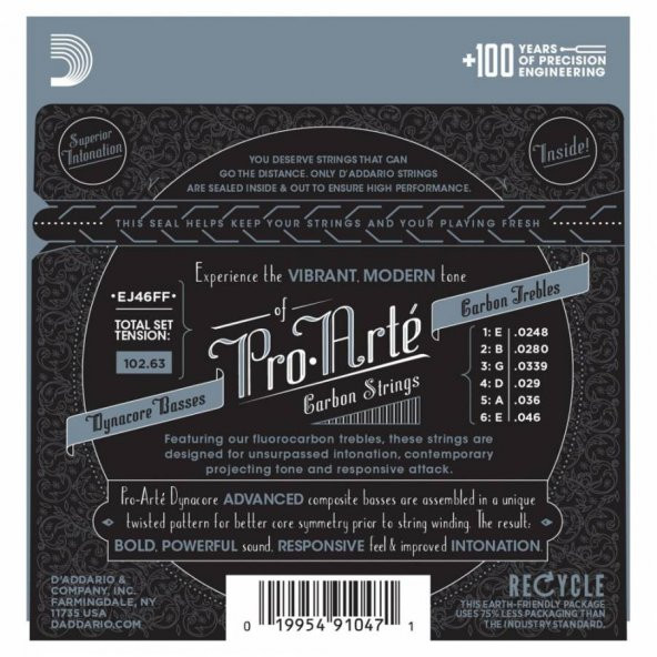DADDARIO EJ46FF KLASİK GİTAR TEL SETİ, PRO-ARTE, CARBON TREBLES-DY EJ46FFPro-Arté Carbon, Dynacore Basses, Hard Tension - 2